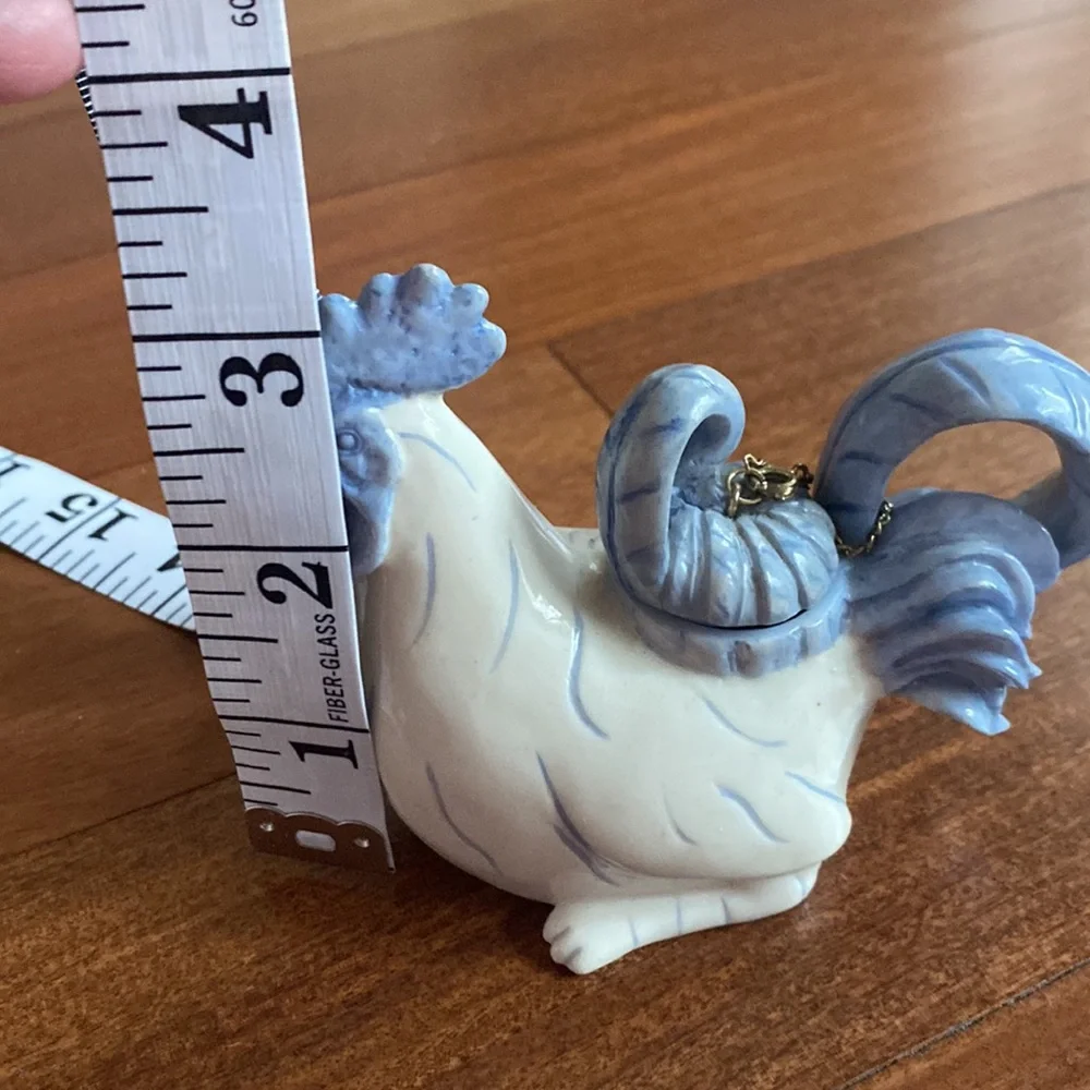 Nini Rooster Vintage Teapot EUC with Chain Hand Painted White & Blue